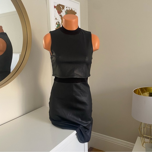 French Connection Black Faux Leather Cracked Earth Dress - 4 - Picture 4 of 5